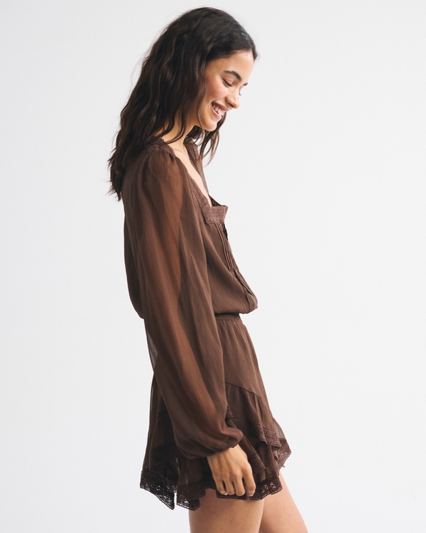 Long-Sleeve Squareneck Tiered Skort