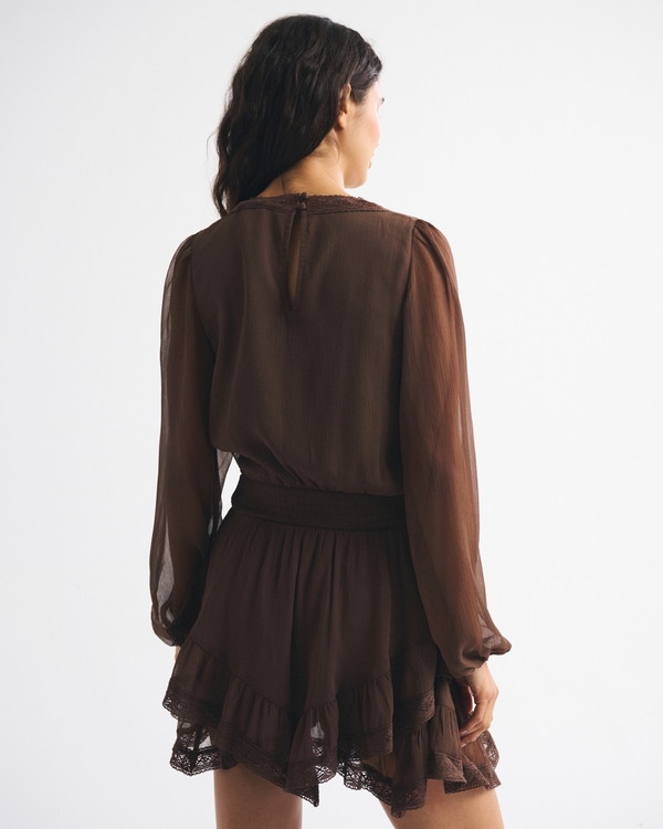 Long-Sleeve Squareneck Tiered Skort