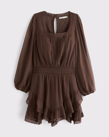Long-Sleeve Squareneck Tiered Skort
