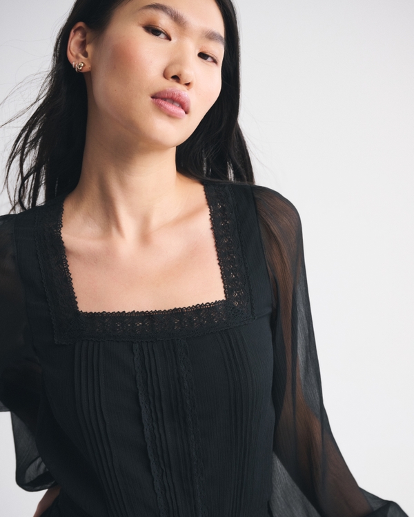 Long-Sleeve Squareneck Tiered Skort