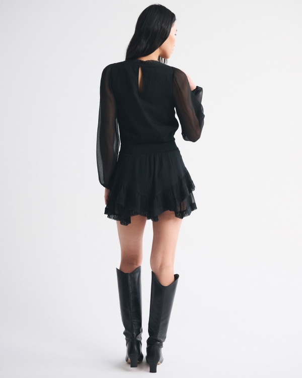 Long-Sleeve Squareneck Tiered Skort