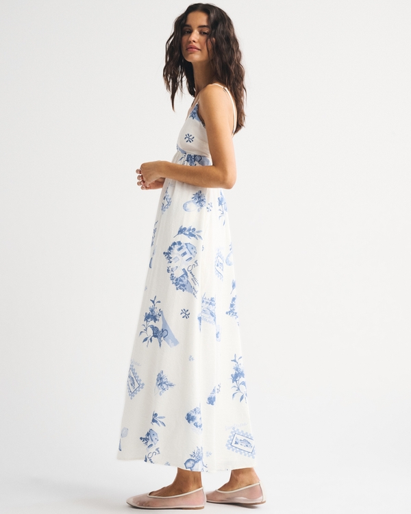 Women's Bra-Free Clasp-Back Flowy Maxi Dress in White Pattern | Size S TALL | Abercrombie & Fitch
