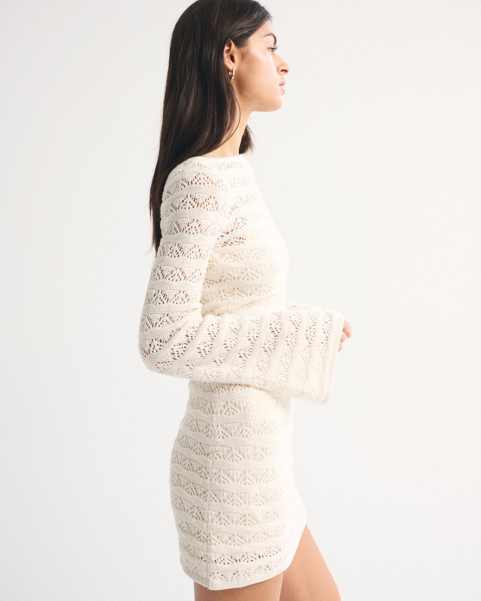 Long-Sleeve Crochet-Style Mini Dress