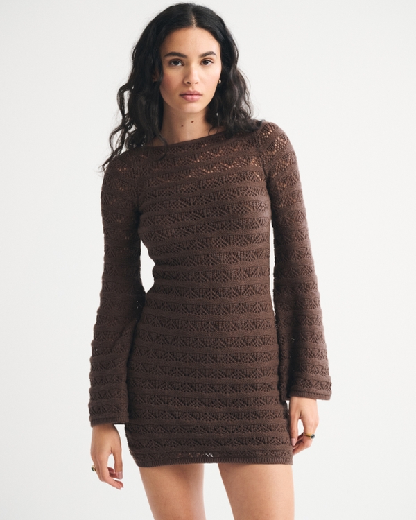Long-Sleeve Crochet-Style Mini Dress