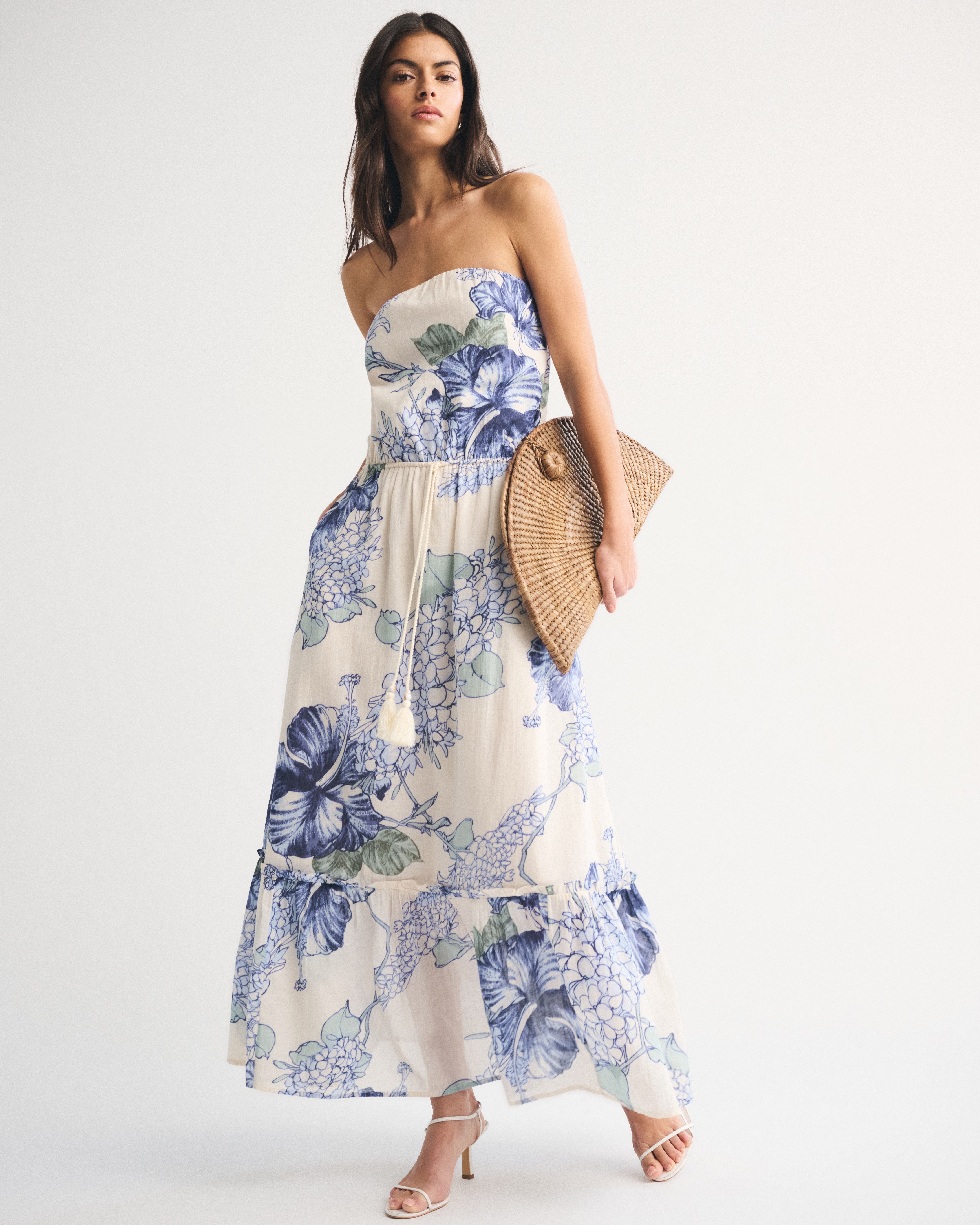 Strapless Easy Waist Maxi Dress - Cream Floral