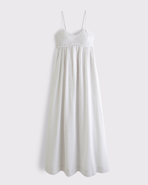 White Smocked Maxi Dress Women's White Smocked Waist Midi Dress