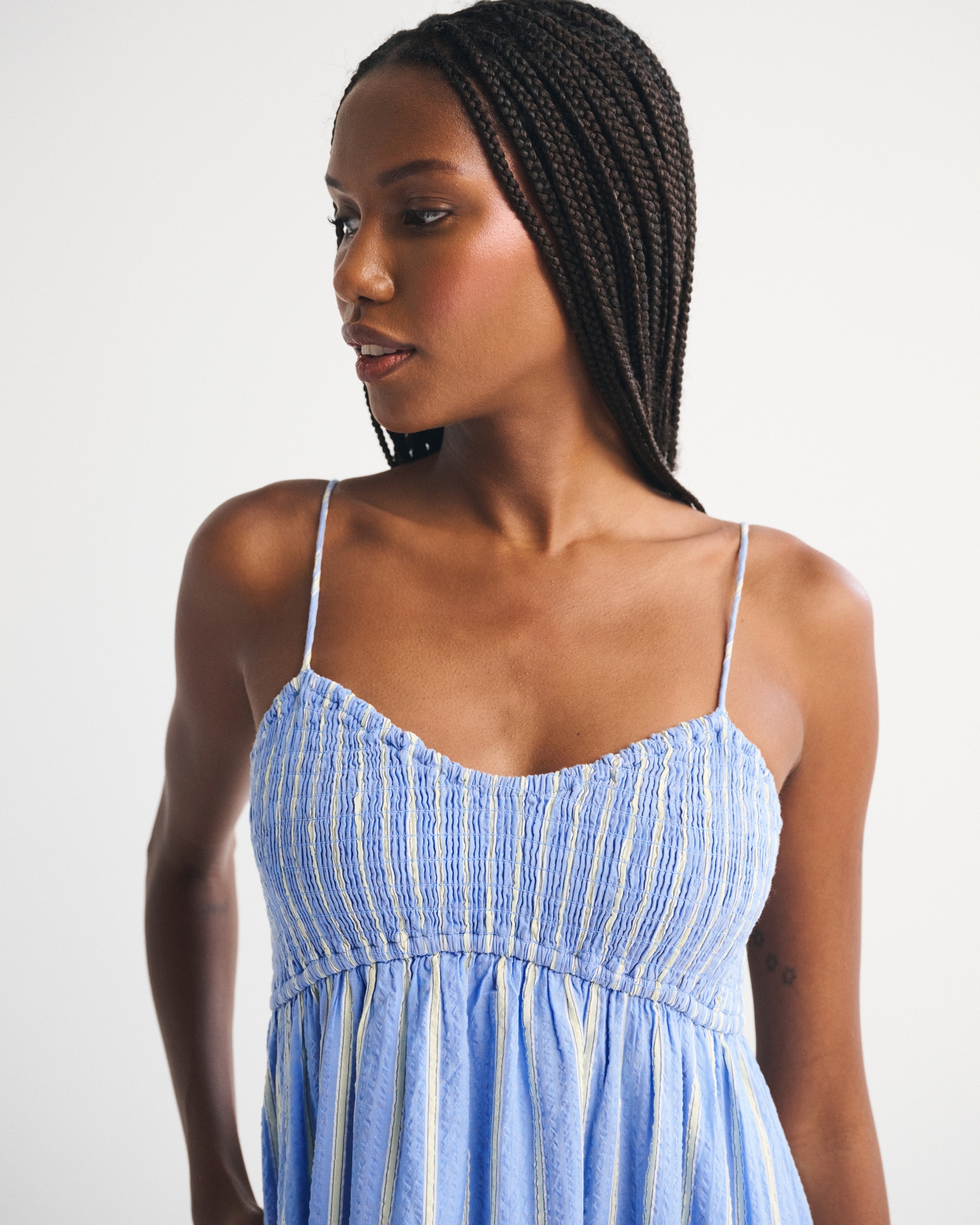 abercrombie smocked bodice maxi dress Abercrombie & Fitch Smocked Bodice Satin Maxi Dress Blue Size Extra Small  Tall