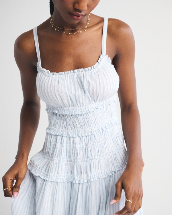 Bra-Free Smocked Drop-Waist Maxi Dress, Blue Stripe view 2