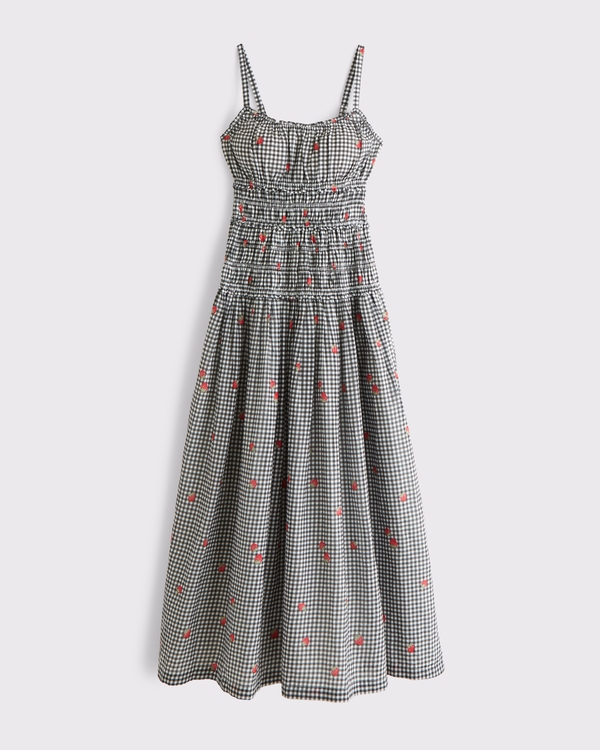Women's Bra-Free Smocked Drop-Waist Maxi Dress in Blue Stripe | Size XXL | Abercrombie & Fitch