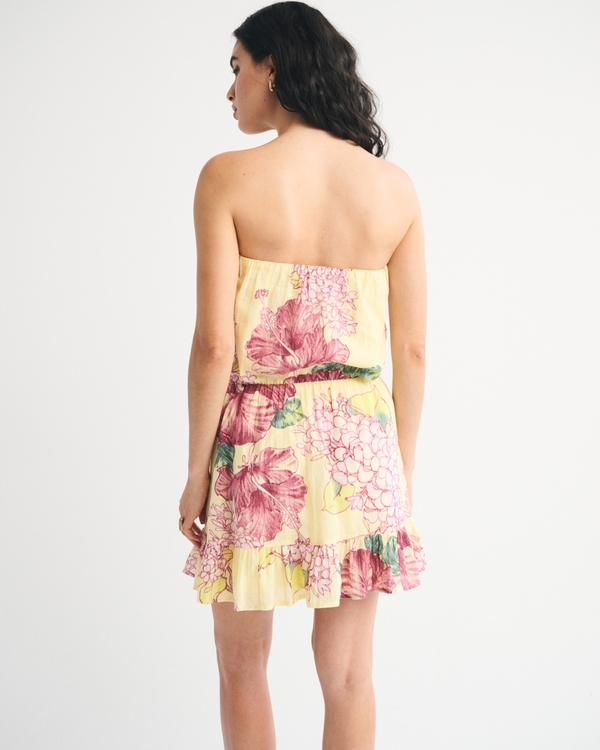 Women's Strapless Easy Waist Mini Dress in Yellow Floral | Size M Petite | Abercrombie & Fitch