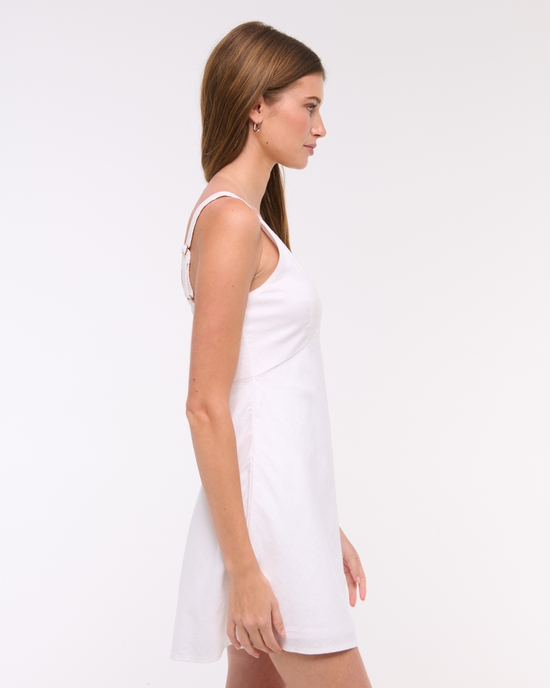 V-Neck Linen-Blend Mini Dress