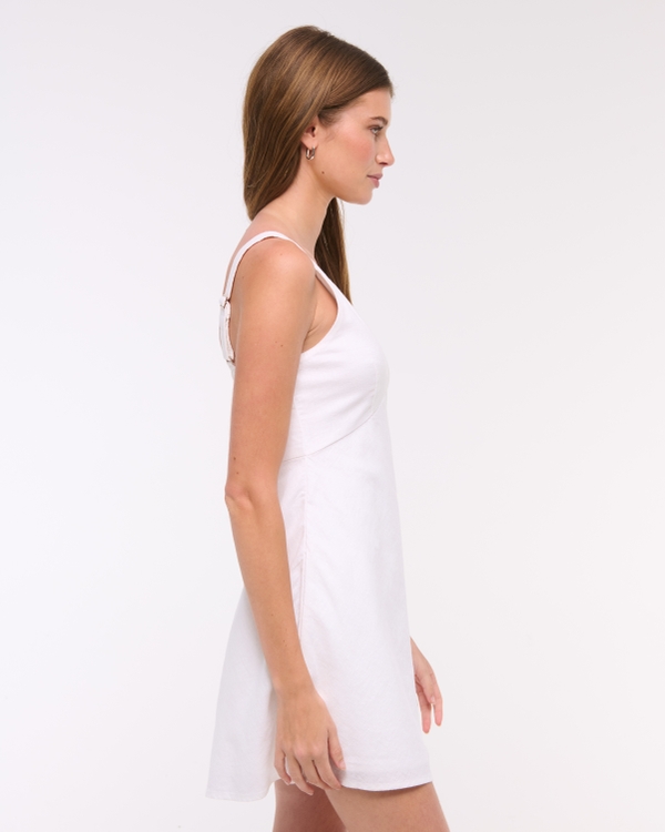 V-Neck Linen-Blend Mini Dress