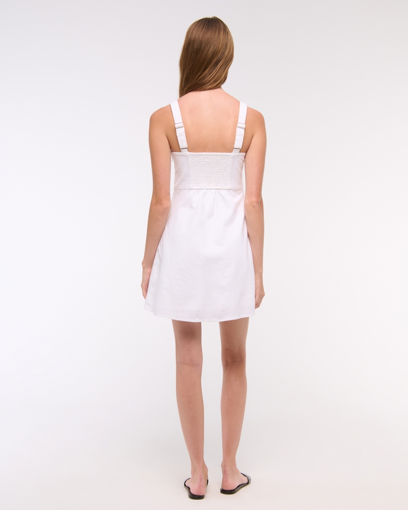 V-Neck Linen-Blend Mini Dress