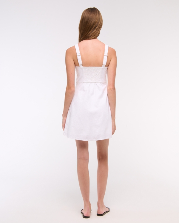 V-Neck Linen-Blend Mini Dress