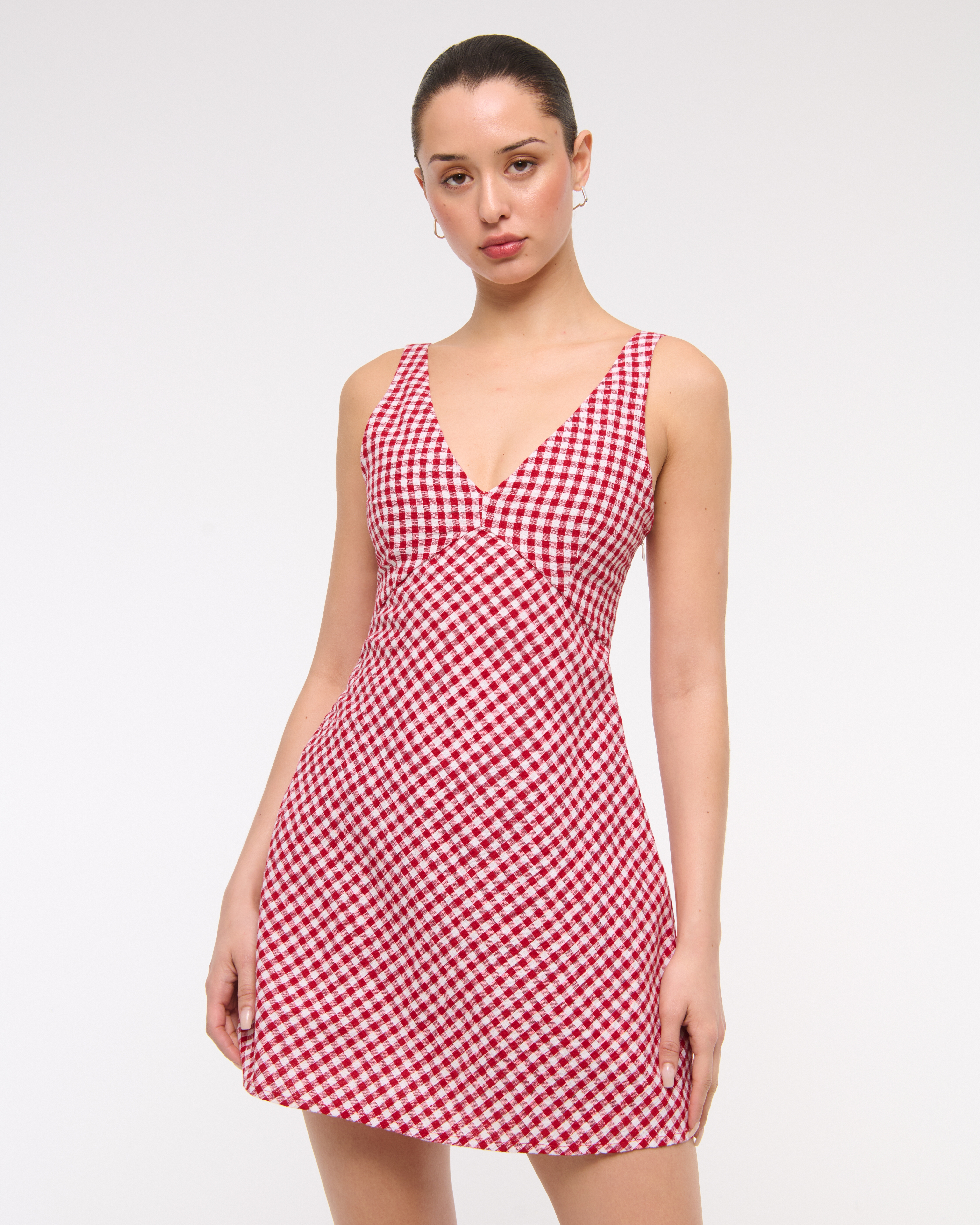 Abercrombie & Fitch V-neck Linen-blend Mini Dress In Red