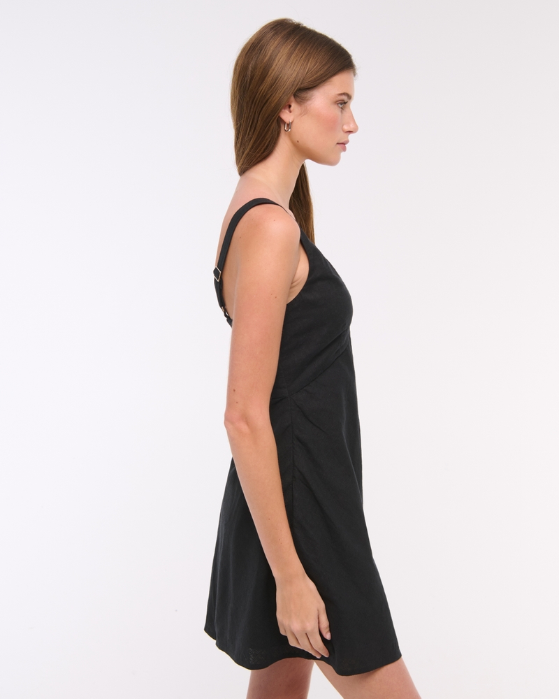 V-Neck Linen-Blend Mini Dress