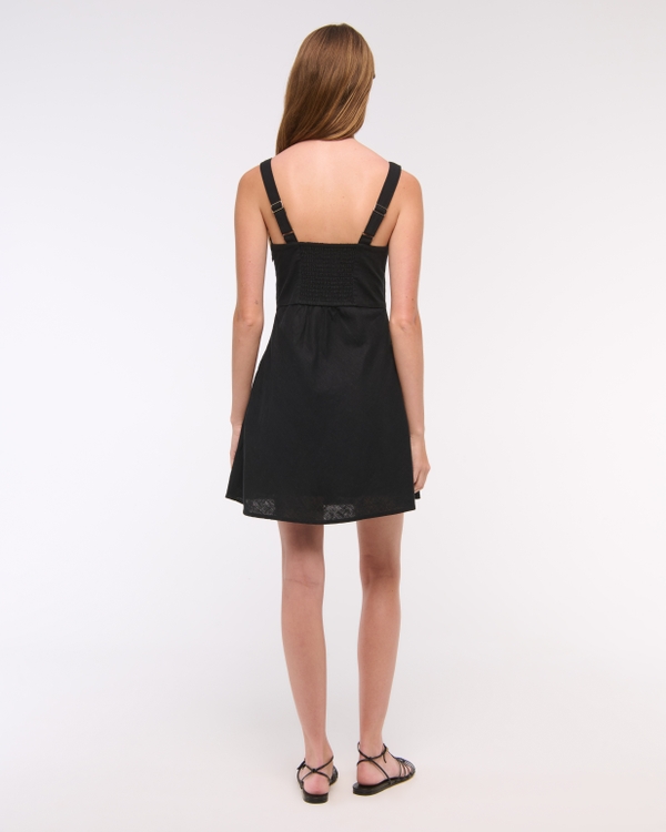 V-Neck Linen-Blend Mini Dress