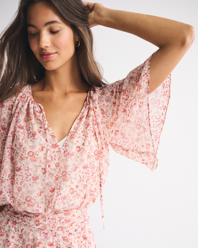 daphne mini dress Daphne Floral Marion Puff Sleeve Babydoll Mini Dress FUCHSIA-MUL / L by Sugarlips