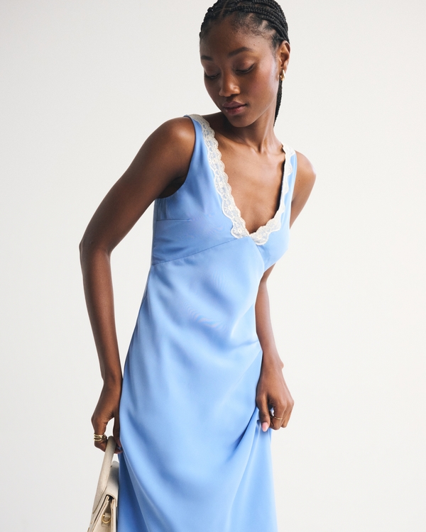 Bra-Free V-Neck Slip Midi Dress, Blue view 2