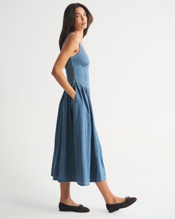 A&F Bra-Free Dylan Midi Dress, Medium Wash view 2