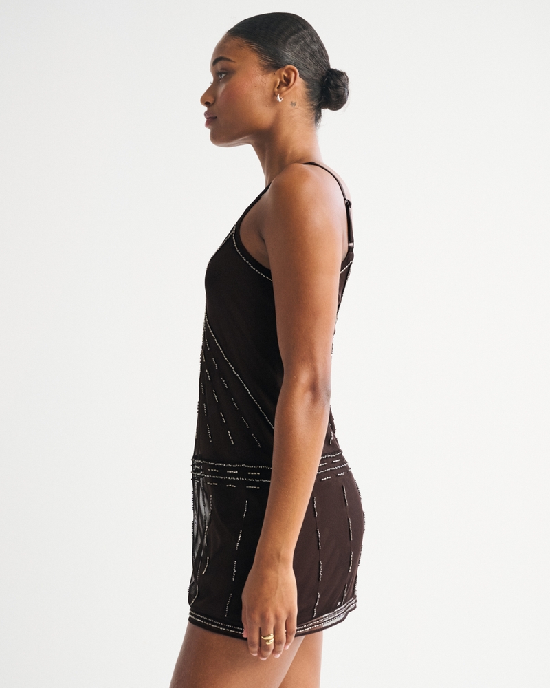 V-Neck Beaded Mini Dress