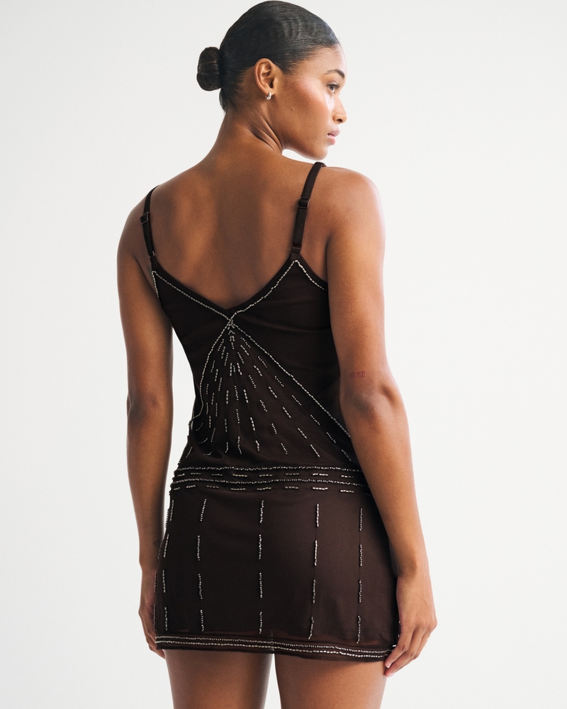 V-Neck Beaded Mini Dress