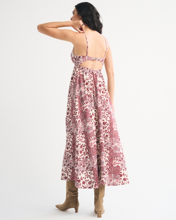 Women's Bra-Free Clasp-Back Flowy Maxi Dress in Dark Red Pattern | Size XL | Abercrombie & Fitch