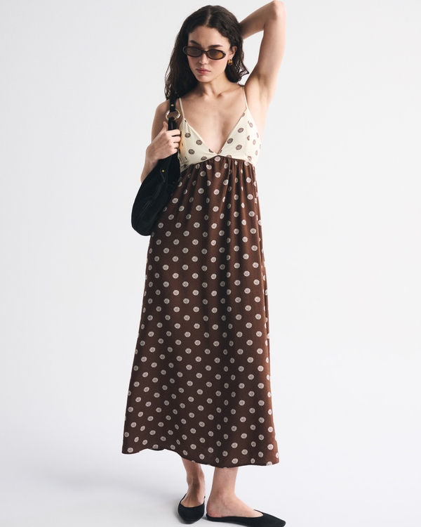 Bra-Free Clasp-Back Flowy Maxi Dress, Chocolate Brown Pattern view 1