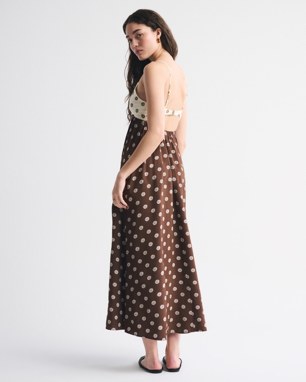 Bra-Free Clasp-Back Flowy Maxi Dress, Chocolate Brown Pattern view 2