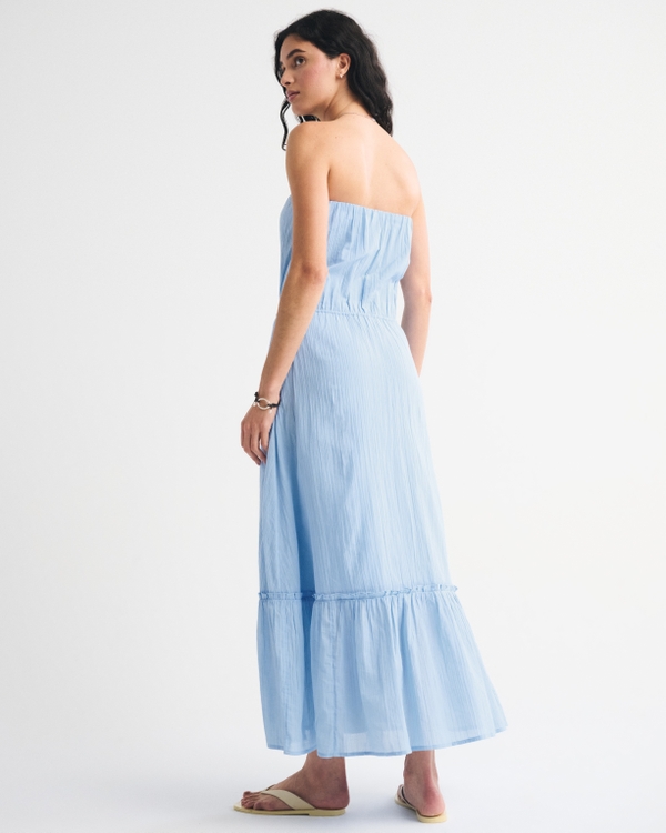 knee length dresses for ladies Imogen Blue Floral Strapless Maxi Dress main image 0