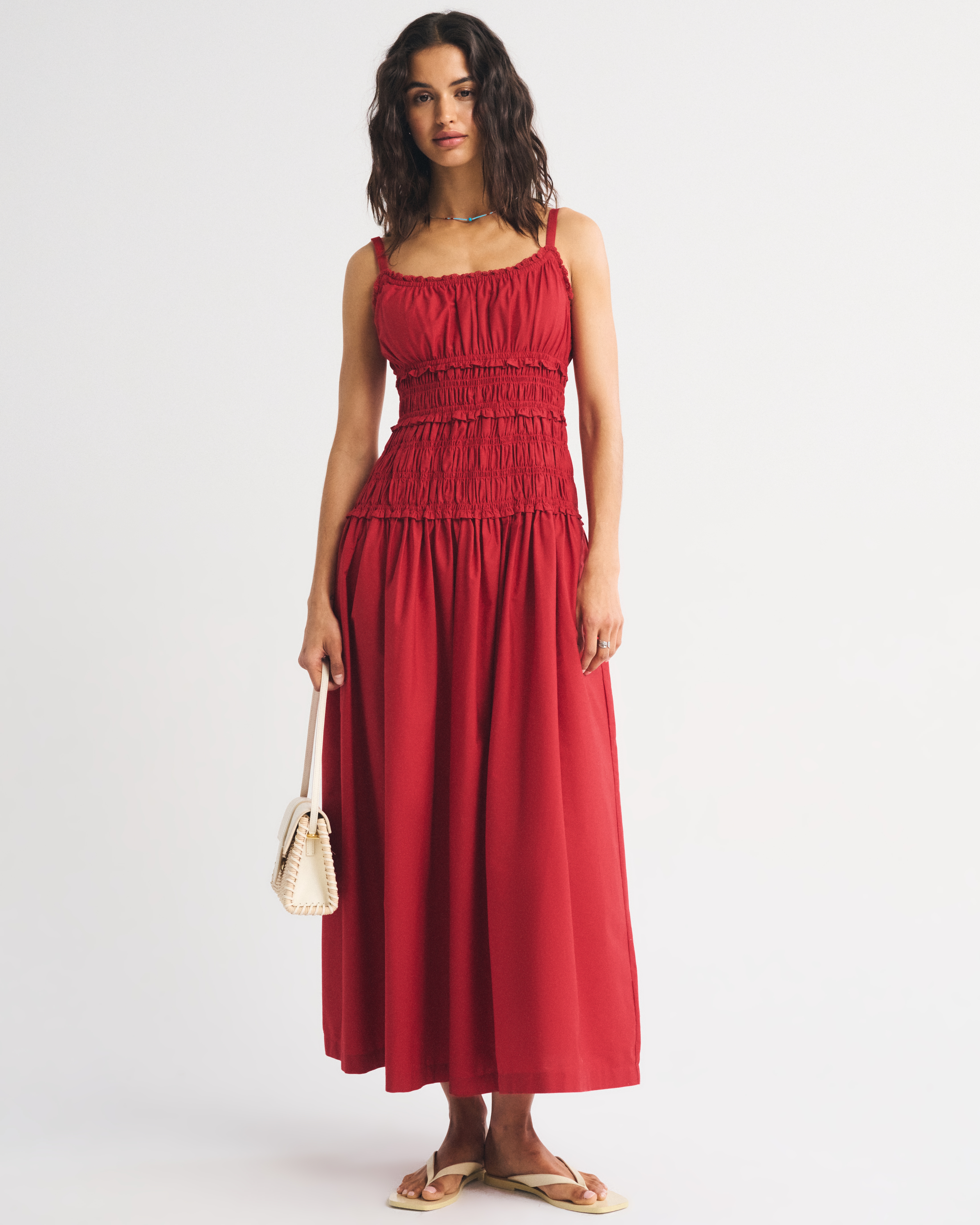 Bra-Free Smocked Drop-Waist Maxi Dress - Chestnut