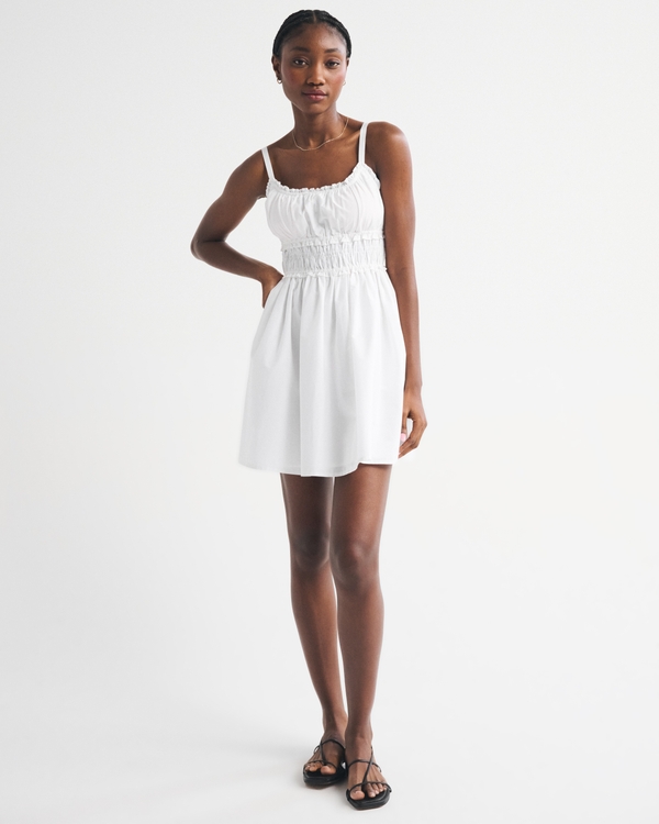 Bra-Free Smocked Waist Mini Dress, White view 2