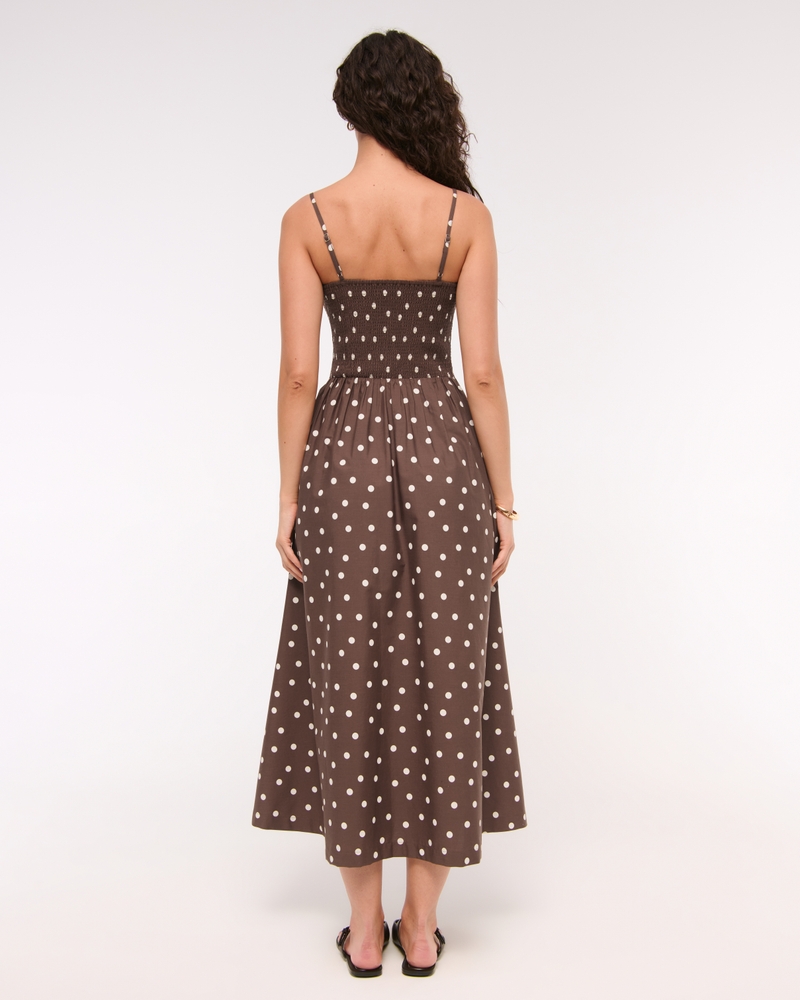 Dipped-Waist Smocked Midi Dress