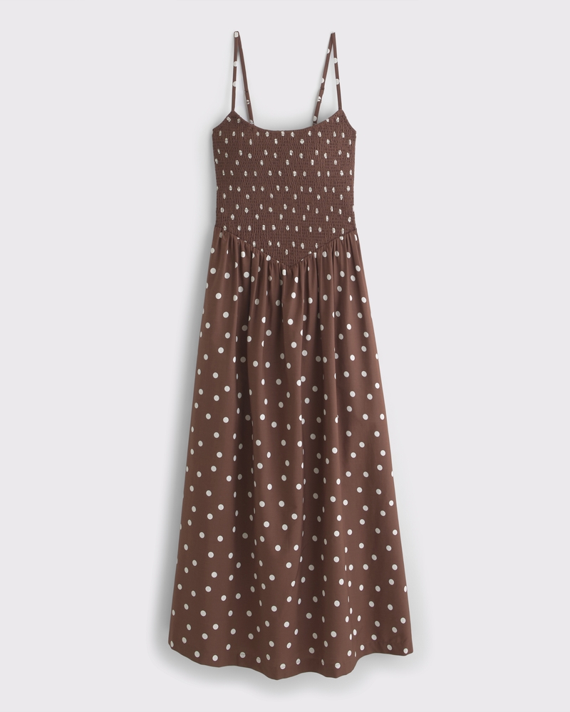 Dipped-Waist Smocked Midi Dress