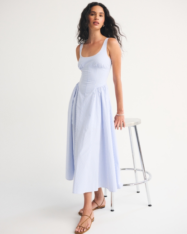 Bra-Free Scoopneck Dipped-Waist Midi Dress