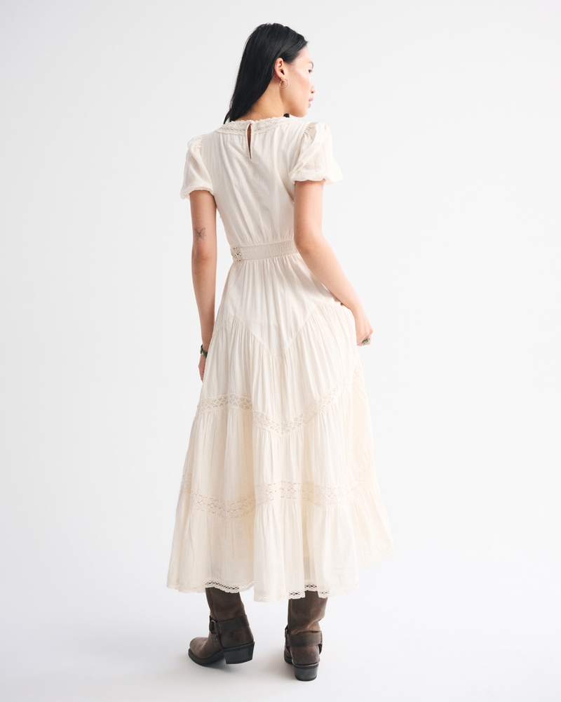 Puff Sleeve Lace-Pieced Maxi Dress - thumbnail 5