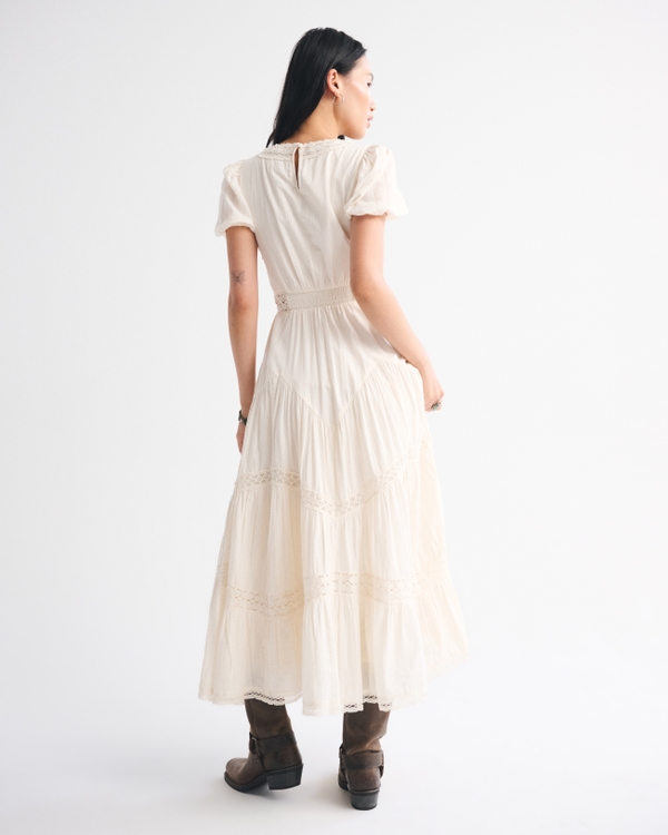 knee length dresses for ladies Arden White High-Neck Split Maxi Dress With Lace Sleeves – Club L London main image 1