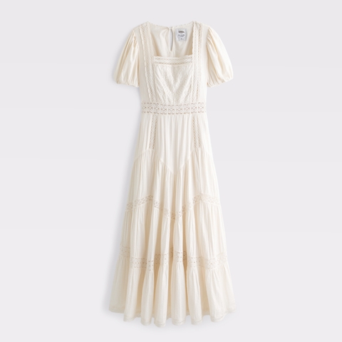 Женские платья Abercrombie & Fitch Puff Sleeve Lace-Pieced Maxi Dress
