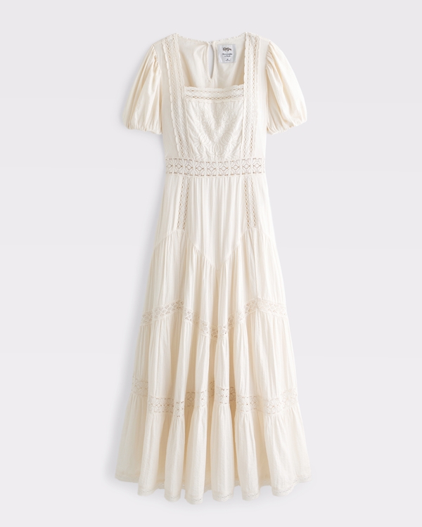 Women's Puff Sleeve Lace-Pieced Maxi Dress | Women's Dresses