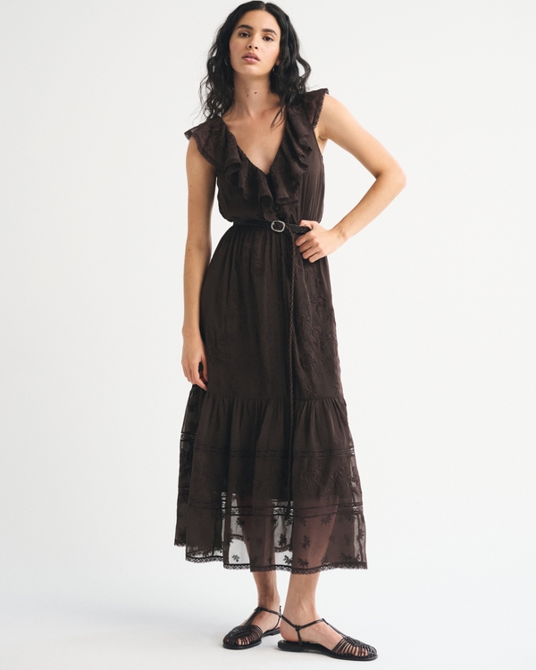 V-Neck Embroidered Tiered Maxi Dress