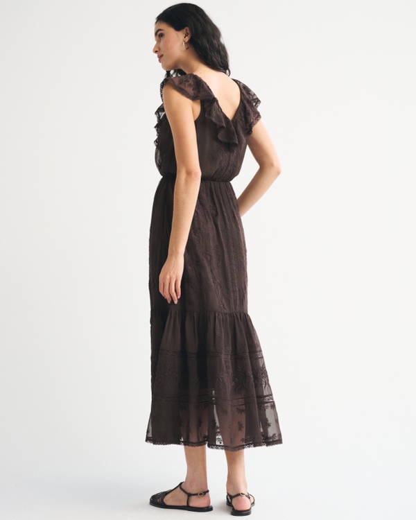 elegant jacket for dress Victorian Corded Lace Deep V Button Maxi Dress main image 0