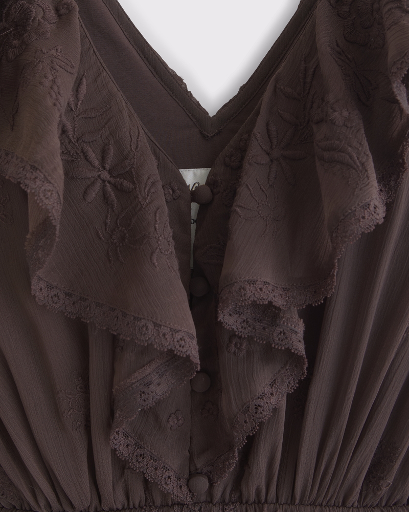 V-Neck Embroidered Tiered Maxi Dress