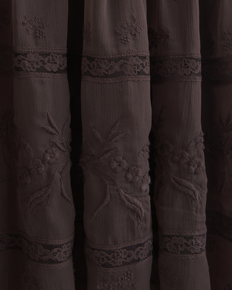 V-Neck Embroidered Tiered Maxi Dress