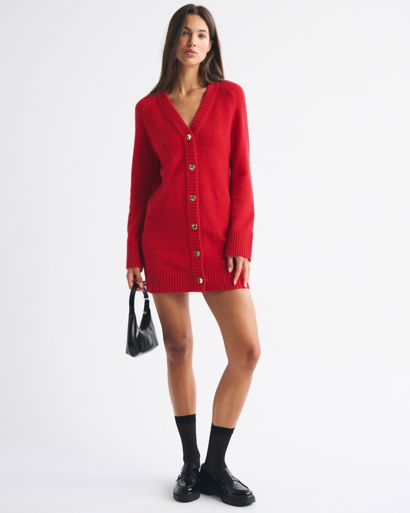 Long-Sleeve Cardigan Mini Sweater Dress