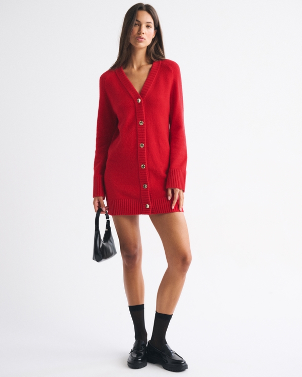 Long-Sleeve Cardigan Mini Sweater Dress