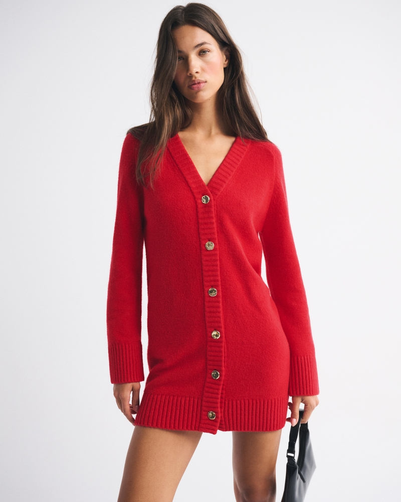 Long-Sleeve Cardigan Mini Sweater Dress
