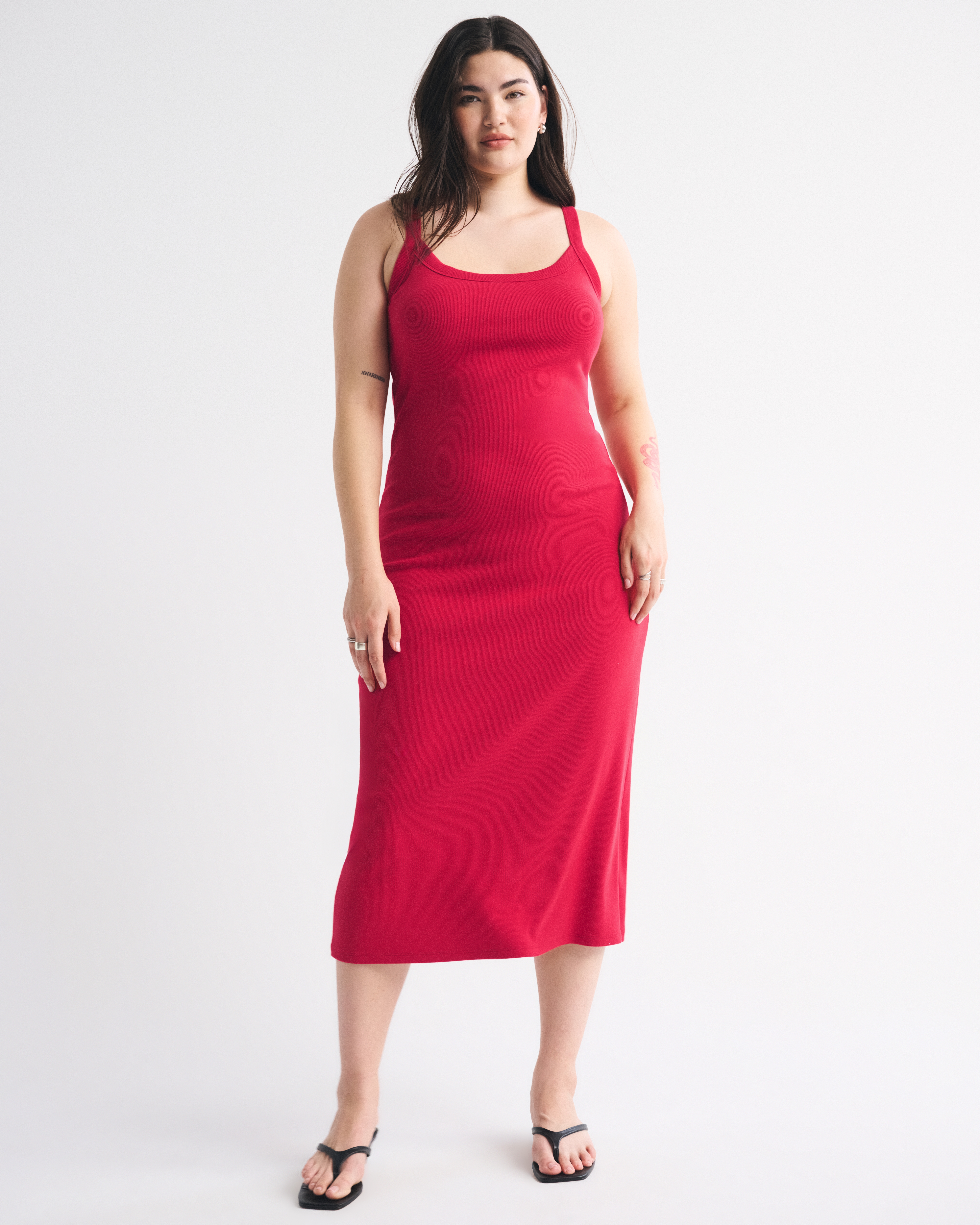 Abercrombie & Fitch Bra-free Essential 90s Rib Midi Dress In Red