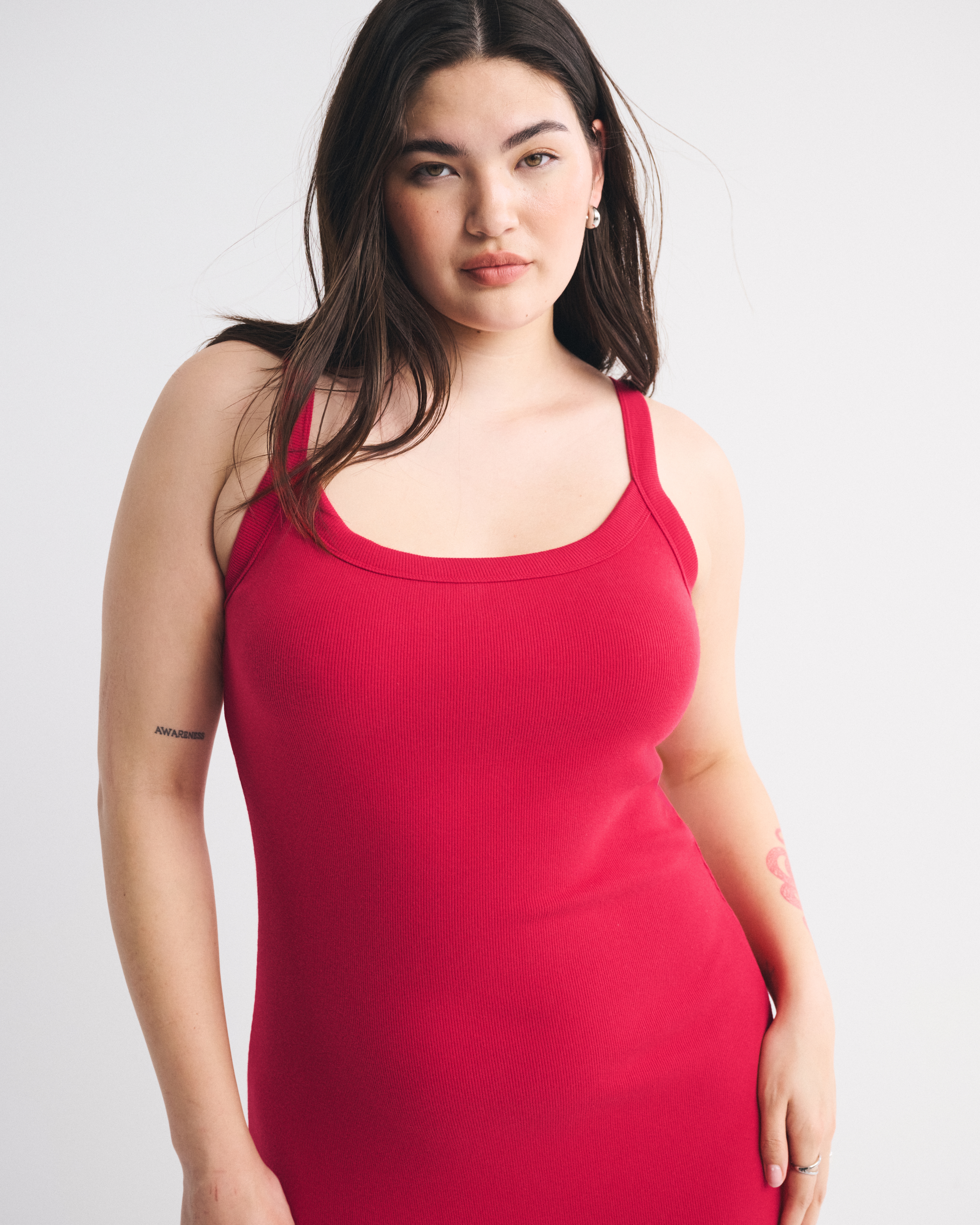 Abercrombie & Fitch Bra-free Essential 90s Rib Midi Dress In Red