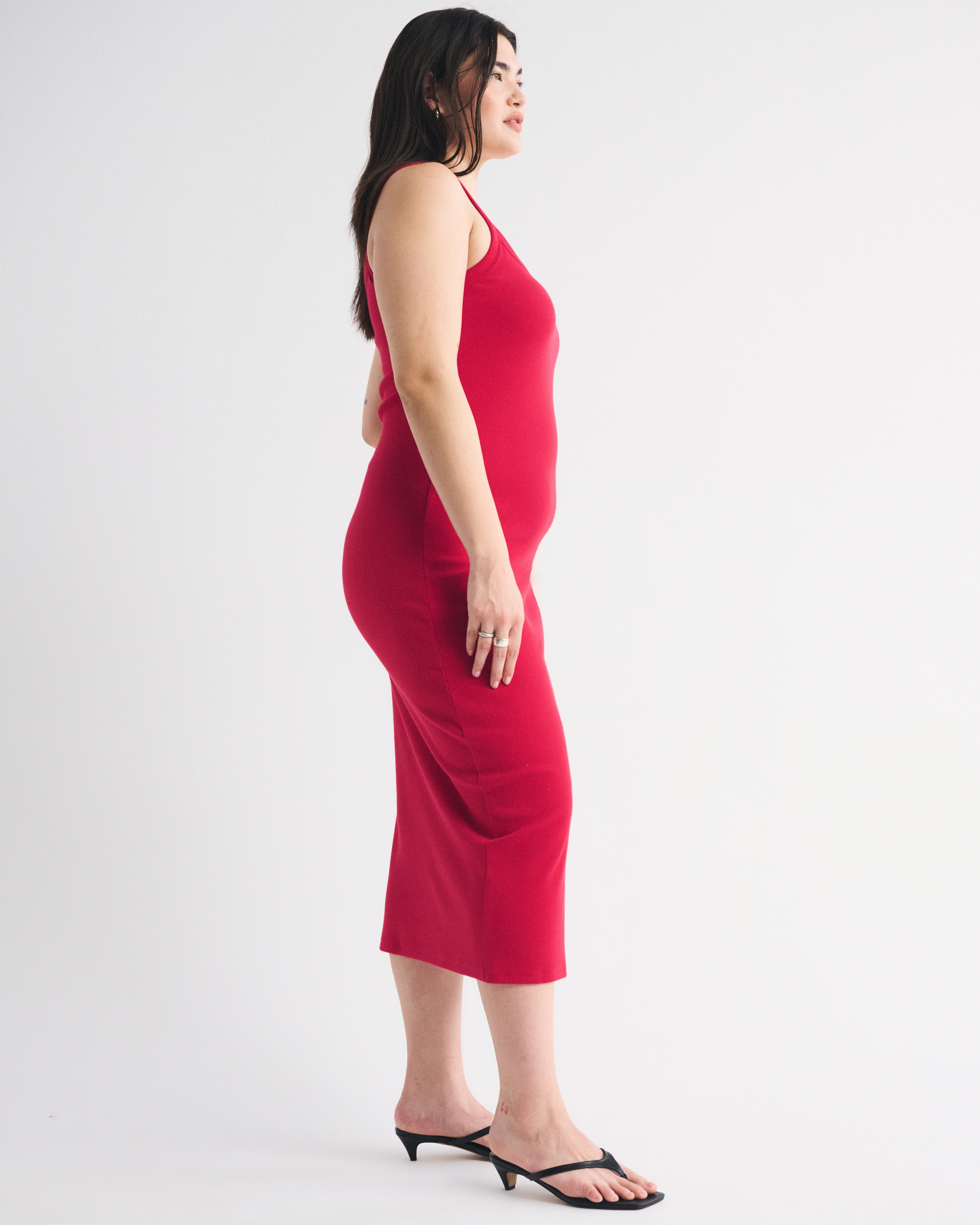 Abercrombie & Fitch Bra-free Essential 90s Rib Midi Dress In Red
