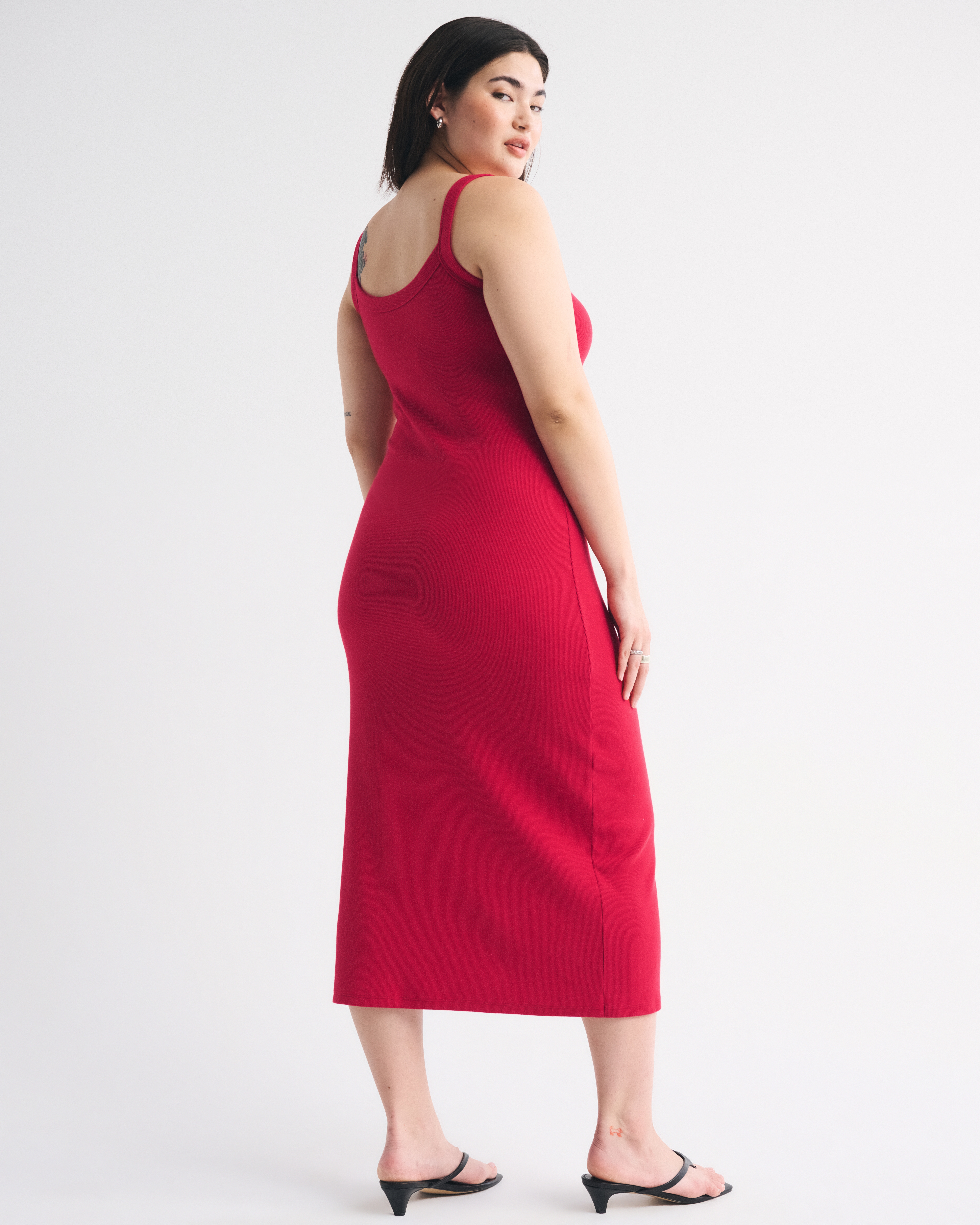 Abercrombie & Fitch Bra-free Essential 90s Rib Midi Dress In Red